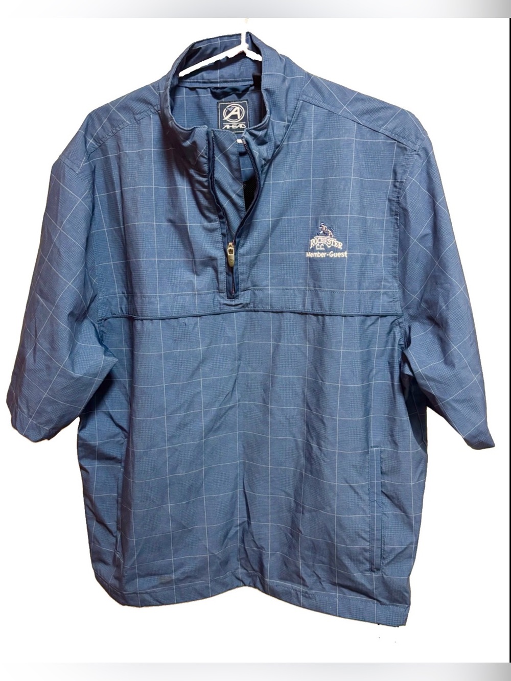 Vintage Blue Golf Windowpane Windbreaker Pullover - Member-Guest Logo
